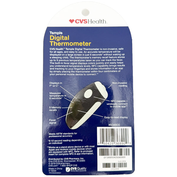2 Pack - CVS Health Temple Digital Thermometer Non-Invasive 6 Sec Reading CVS