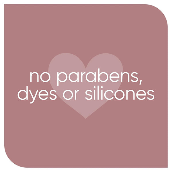 A pink square with a heart background displays: no parabens, dyes or silicones—perfect for the Gillette Venus Intimate Grooming Skin-Smoothing Exfoliant 6oz (2 Pack) as a pre-shave skin smoother.
