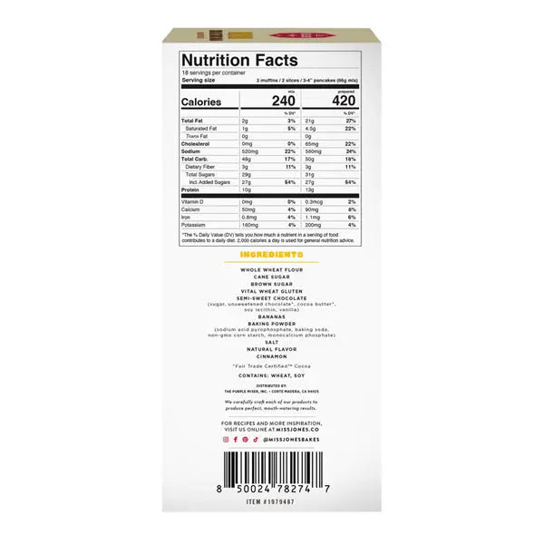2 Pack - Miss Jones Chocolate Chunk Banana Protein Bread Mix 14oz 3 Count Each Miss Jones