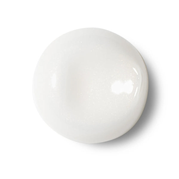 A close-up of a glossy white cream with a smooth texture on a plain background, resembling LOreal Eye Revitalift Triple Power Anti-Aging Cream 0.5oz (2 Pack), infused with Hyaluronic Acid.