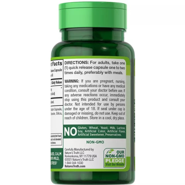 Natures Truth 2 Pack GABA Supplement for Mood + Stress, 750mg, 60 Capsules—Non-GMO, free from gluten, wheat, yeast, milk & more. Directions and warnings on label. Supports amino acids and natural stress relief.