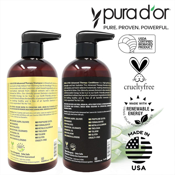 PURA D'OR Advanced Therapy Biotin Shampoo & Conditioner Hair Care Set 24oz