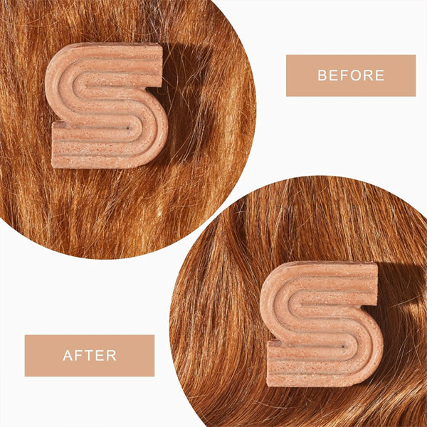 Two images show hair before and after using the Kitsch 2 Pack All Natural Rice Water Strengthening Shampoo Bar 3.2oz; hair looks shinier and smoother in the After photo.