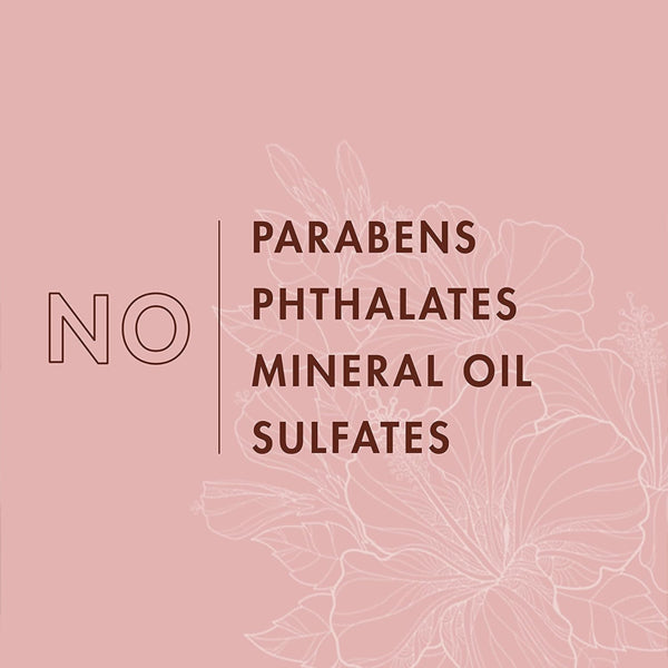 Text on a pink floral background reads: No parabens, phthalates, mineral oil, or sulfates—perfect for SheaMoisture 2 Pack Body Scrub for Dull Skin Coconut & Hibiscus 12oz.