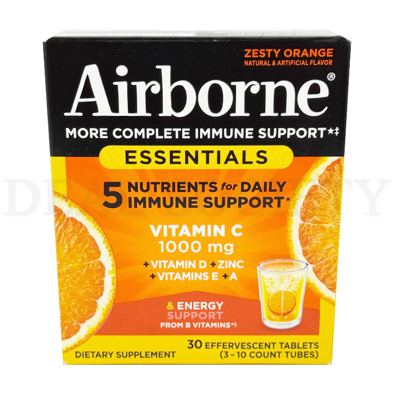 Airborne 3 Pack Zesty Orange Vitamin C Immune Support, 30 tablets each; includes antioxidants plus vitamins D, E, A & zinc for daily immune support.