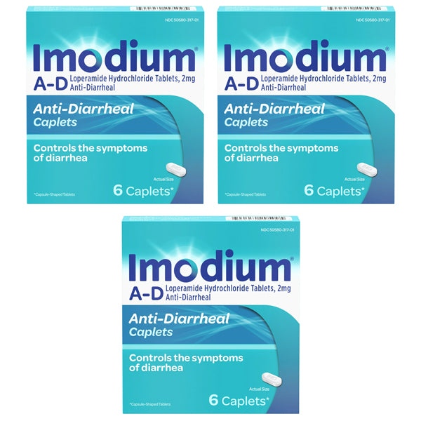3 Pack - Imodium A-D Diarrhea Relief Caplets 6 Count Each