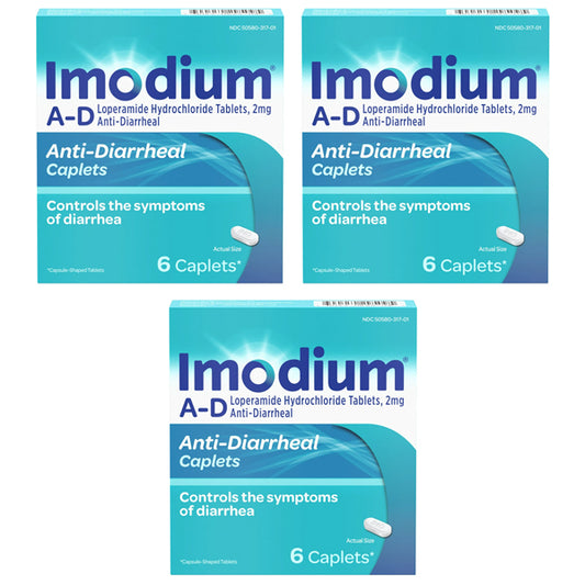3 Pack - Imodium A-D Diarrhea Relief Caplets 6 Count Each