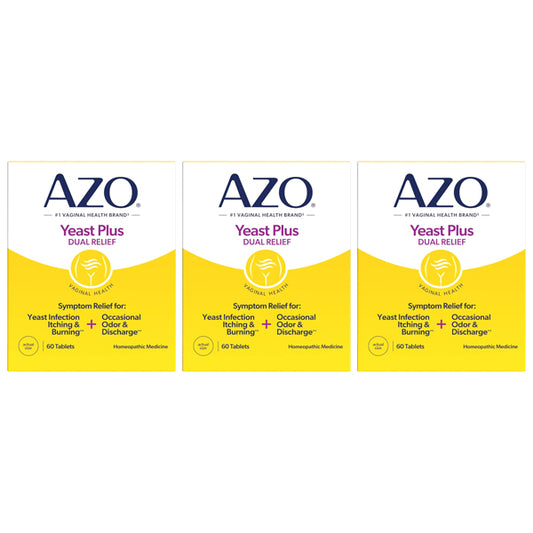 3 Pack - Azo Yeast Plus Dual Relief Yeast Infection Treatment 60 Tablets