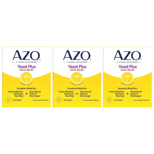 3 Pack - Azo Yeast Plus Dual Relief Yeast Infection Treatment 60 Tablets AZO