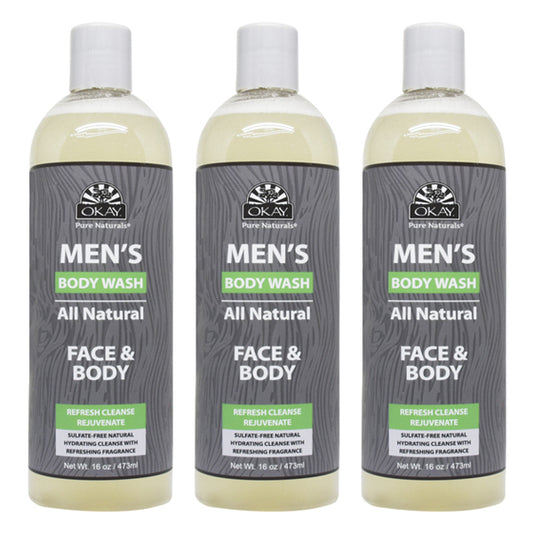 3 Pack - OKAY Pure Naturals Men's All Natural Body & Face Wash 16 oz