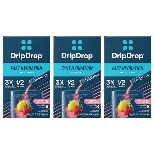 3 Pack - DripDrop Fast Hydration Electrolyte Drink Mix Strawberry Lemonade 8 Count DripDrop