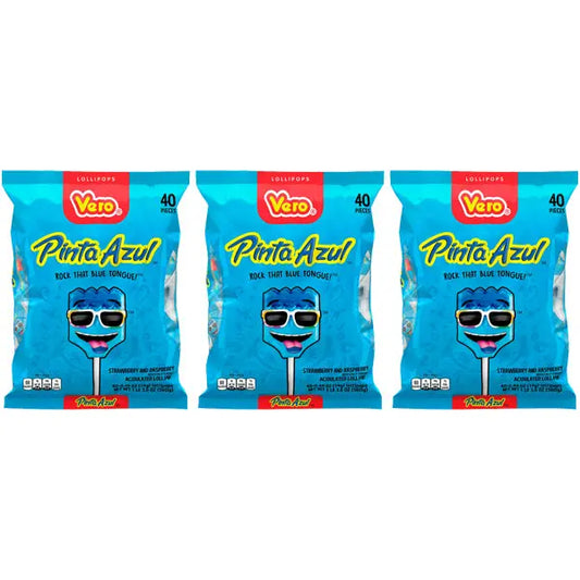3 Pack - Vero PintaAzul Strawberry Raspberry Candy Lollipops 40 Count Vero