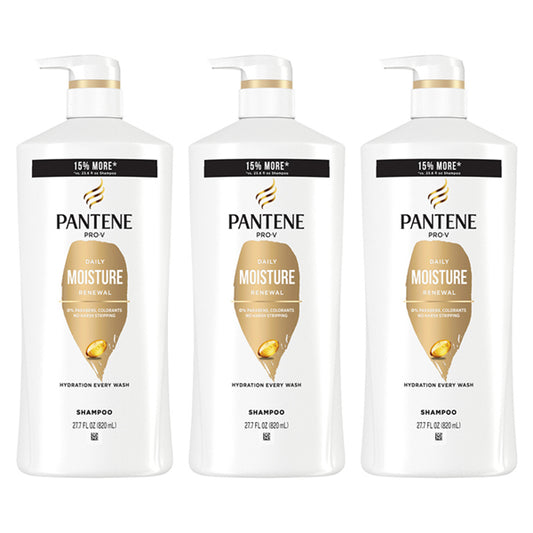 Get a 3 Pack of Pantene Pro-V Hydrating Daily Moisture Renewal Shampoo, each 27.7oz, for long-lasting hydration and 15% more product.