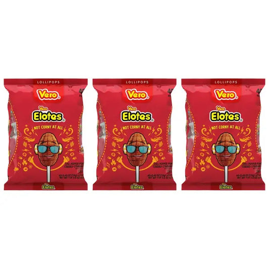 3 Pack - Vero Elotes Chili Pepper Covered Strawberry Lollipops 40 Count Vero