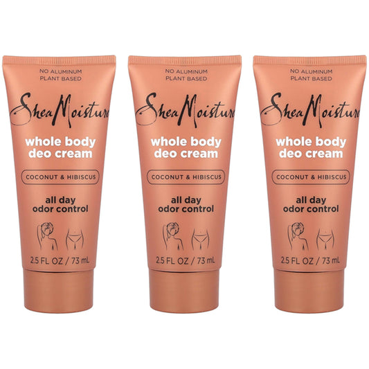 Three upright tubes of Shea Moisture’s 3 Pack - COCONUT & HIBISCUS Cream Deodorant (2.5oz each) are displayed against a white background.
