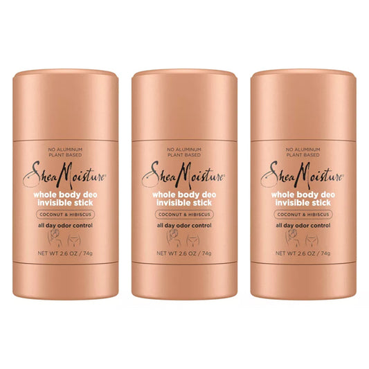 Stay fresh naturally with this 3 Pack of Shea Moisture Coconut & Hibiscus Invisible Stick Deodorant (2.6oz each). Aluminum-free and designed for odor control, its perfect for rich melanin skin.
