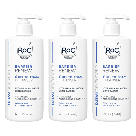 3 Pack - RoC Barrier Renew Gel to Foam Non Drying Foaming Facial Cleanser 12oz RoC