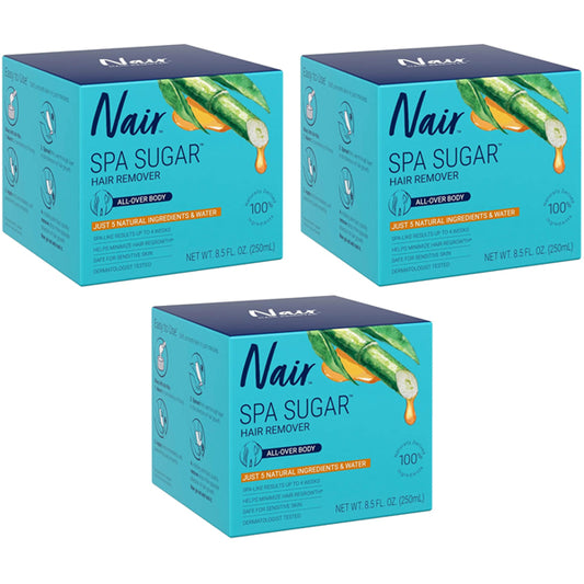 Get petal-smooth skin with the 3 Pack - Nair Hair Remover Spa Sugar Wax All-Over Body 8.5oz, made with natural ingredients and water for gentle hair removal.