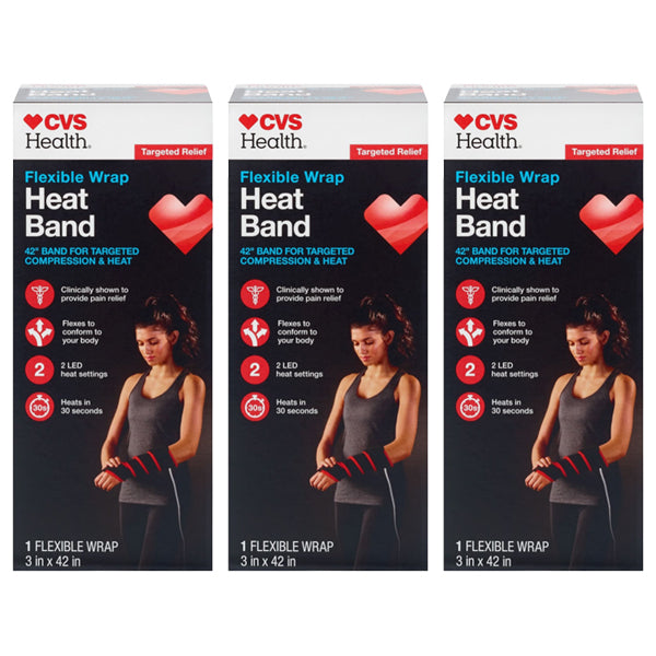 3 Pack - CVS Health Flexible Wrap Heat Band Compression & Heat 3" x 42" CVS