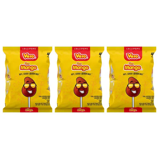 3 Pack - Vero Mango Lollipops Coated with Chili Powder 40 Count Vero