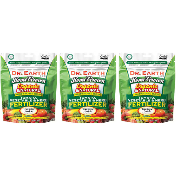 3 Pack - Dr. Earth 1 lb 15 sq ft Organic Home Grown Tomato Vegetable and Herb Dry Fertilizer