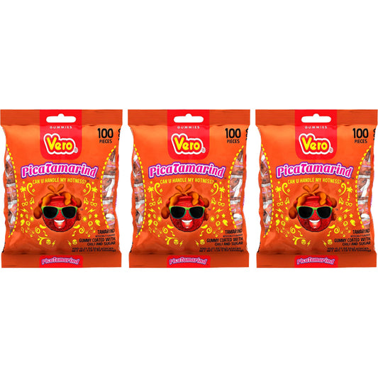 3 Pack - Vero PicaTamarind Tamarind Flavor Gummy Treats Coated With Chili Powder 100 Count