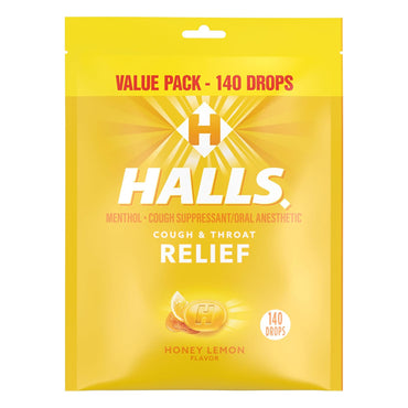 3 Pack - Halls Relief Honey Lemon Cough Drops Value Pack 140 Count Each
