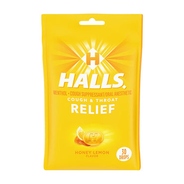 6 Pack - HALLS Relief Honey Lemon Cough Drops 30 Count