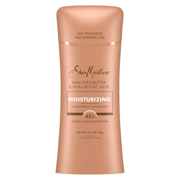 Shea Moisture 3 Pack 48 Hour Protection Moisturizing Deodorant Stick, 2.6oz each, for Rich Melanin skin with Raw Shea Butter & Hyaluronic Acid; no parabens or mineral oil; offers sweat and odor protection.