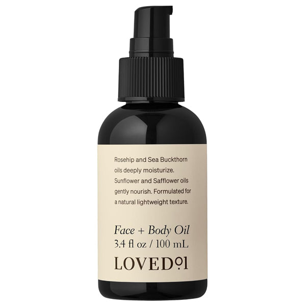 A 3-pack of Loved 01 Face + Body Oil with Rosehip & Sea Buckthorn (3.4oz each) delivers moisturizing, nourishing plant-derived oils for deep hydration.