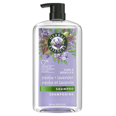 A 3 Pack of Herbal Essences Jojoba Oil & Lavender Curls Shampoo, 29.2oz each, featuring a pump and floral-themed labels.