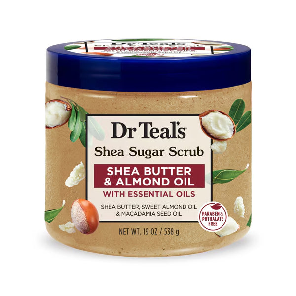Dr. Teals 3 Pack Shea Sugar Scrub with shea butter and almond oil exfoliates and smooths skin; paraben- and phthalate-free, 19 oz each.