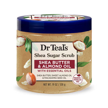 Dr. Teals 3 Pack Shea Sugar Scrub with shea butter and almond oil exfoliates and smooths skin; paraben- and phthalate-free, 19 oz each.