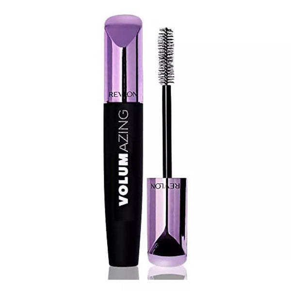 A 3 Pack of Revlon Volumazing Mascara 901 Blackest Black with wand unscrewed and upright by the tube, ideal for clump-free, fanned-out lashes.