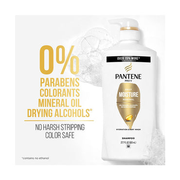 3 Pack of Pantene Pro-V Hydrating Daily Moisture Renewal Shampoo 27.7oz—0% parabens, colorants, mineral oil, or drying alcohols; delivers lasting hydration and gentle, color-safe cleansing without harsh stripping.