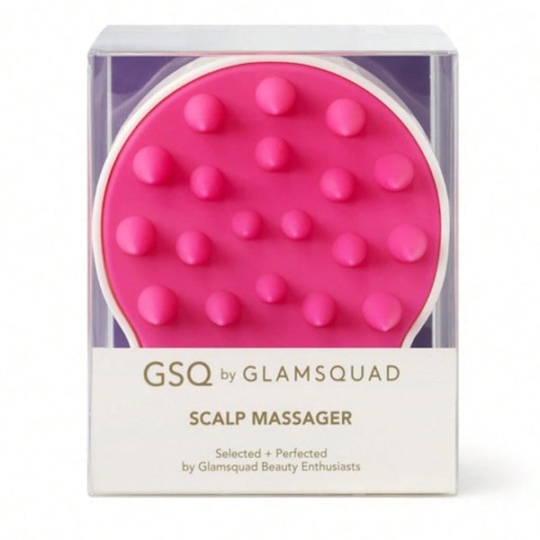 The 3 Pack - GSQ By Glamsquad Scalp Massager Pink features pink silicone scalp massagers with rounded bristles in clear plastic packaging, designed by GLAMSQUAD to rejuvenate the scalp and support hair follicles.