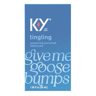 3 Pack of K-Y Tingling Water Based Lube, Sensorial Personal Lubricant, 1.69oz each—featuring a blue box and give me goose bumps labeling.