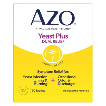 3 Pack - Azo Yeast Plus Dual Relief Yeast Infection Treatment 60 Tablets AZO