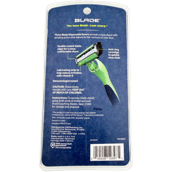 3 Pack - Blade Men's 3-Blade Sensitive Skin Disposable Razors 4 Count Each Blade for Men
