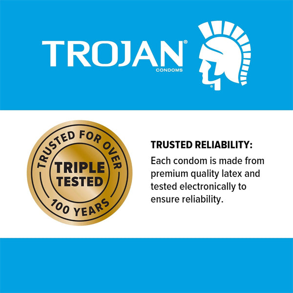 The 3 Pack - TROJAN Ultra Ribbed Premium Lubricated Condoms, from Trojan, features deep ribbing and silky smooth lubricant. Triple tested and trusted for over 100 years for premium quality and reliable protection. Each pack contains 12 condoms.