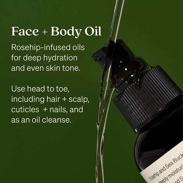A 3 Pack of Loved 01 Face + Body Oil with Rosehip & Sea Buckthorn (3.4oz), featuring plant-derived oils for deep hydration, improved skin tone, and versatile multi-purpose use.