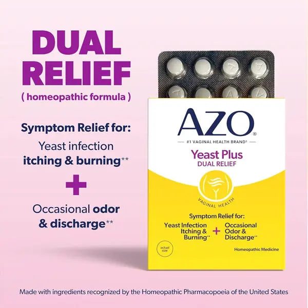 3 Pack - Azo Yeast Plus Dual Relief Yeast Infection Treatment 60 Tablets AZO