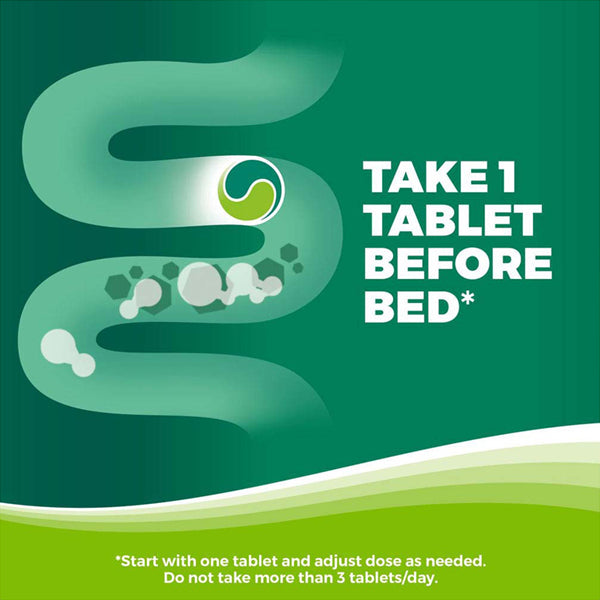 Illustration of a digestive tract with text: Take 1 Dulcolax Stimulant Laxative Tablet before bed for overnight relief. Do not exceed 3 tablets per day. Product shown: 3 Pack - Dulcolax Stimulant Laxative Tablets Overnight Relief, 6ct each.