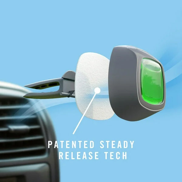 The Febreze 3 Pack Auto Car Air Freshener Vent Clip in Sandalwood Scent offers patented steady release and advanced odor blockers for long-lasting freshness in your car.