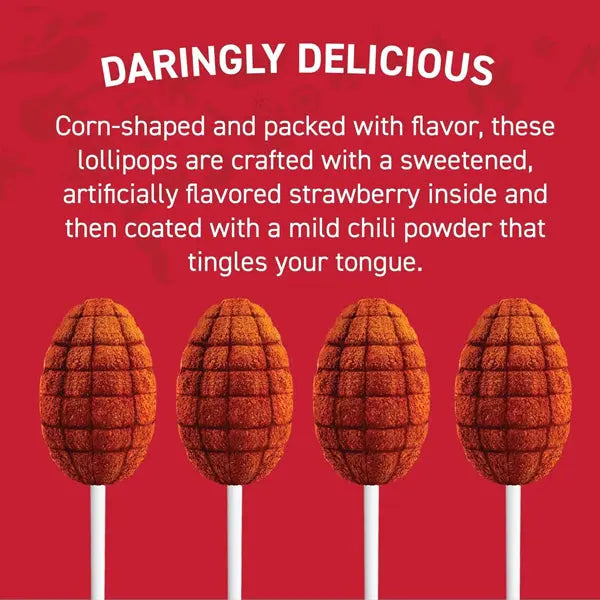3 Pack - Vero Elotes Chili Pepper Covered Strawberry Lollipops 40 Count Vero