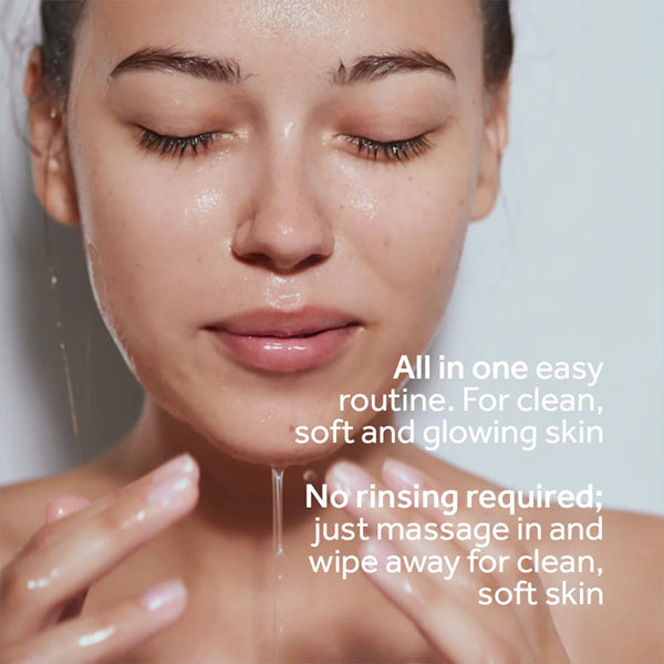 A woman massages PONDS 3 Pack - Cold Cream Cleanser & Make-Up Remover 6.1 oz onto her face. Text highlights an all-in-one routine for clean, soft, glowing skin and effortless makeup removal—no rinsing needed.