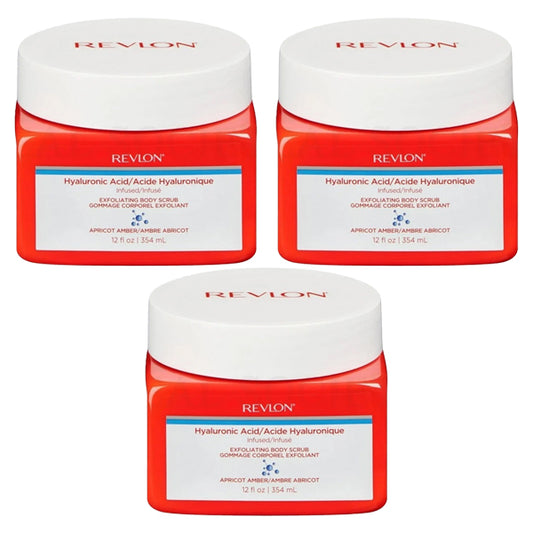 3 Pack - Revlon Hyaluronic Acid Exfoliating Body Scrub Apricot Amber 12oz