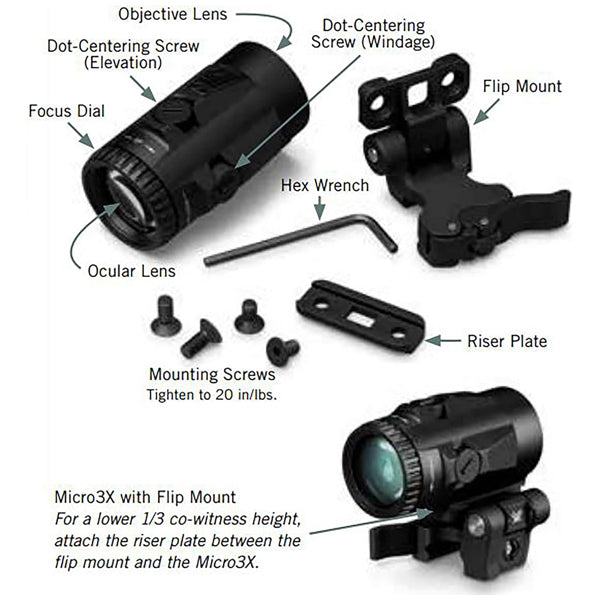 Vortex Optics Micro 3x Red Dot Sight Magnifier with Quick-Release Mount