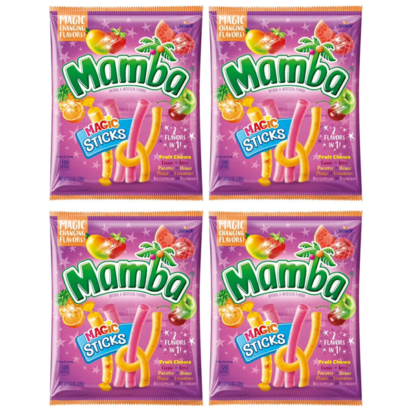 4 Pack - Mamba Magic Sticks 2 Flavors in 1 Fruit Chews Candy 6.3oz
