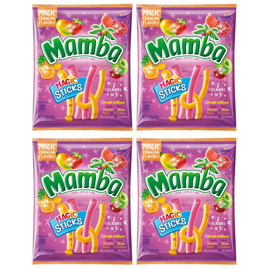 4 Pack - Mamba Magic Sticks 2 Flavors in 1 Fruit Chews Candy 6.3oz